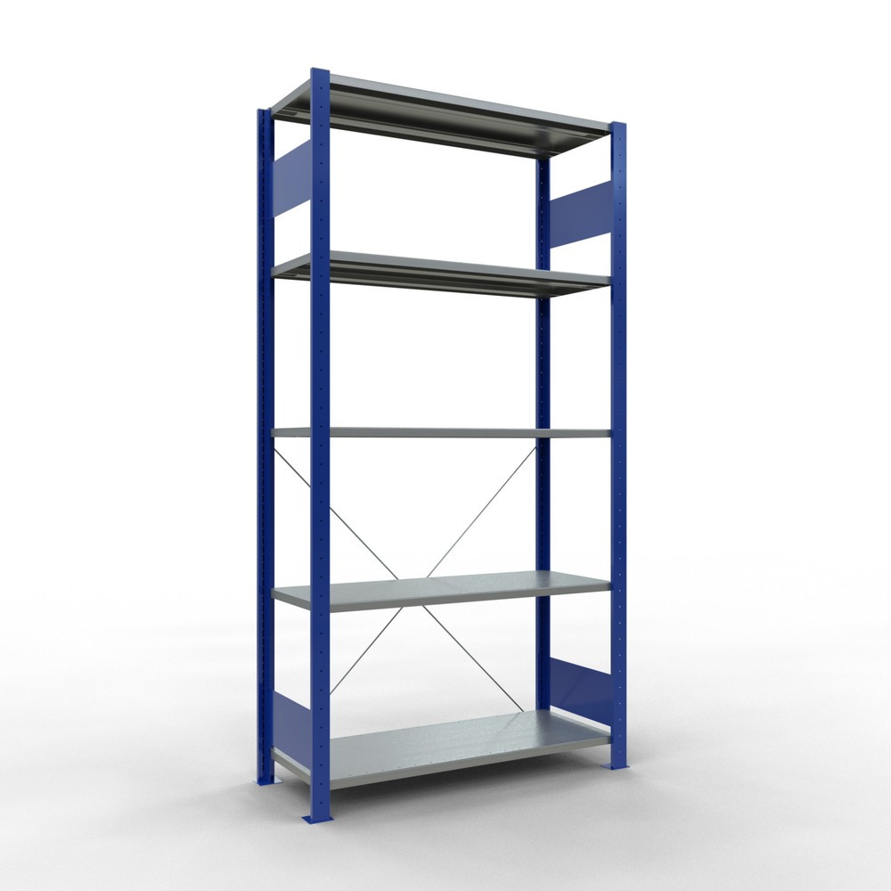 Product afbeelding: Legbordrek SCHULTE, gentiaanblauw / verzinkt, met 5 legborden van plaatstaal, vaklast 150 kg, hxbxd 2.000 x 1.060 x 436 mm