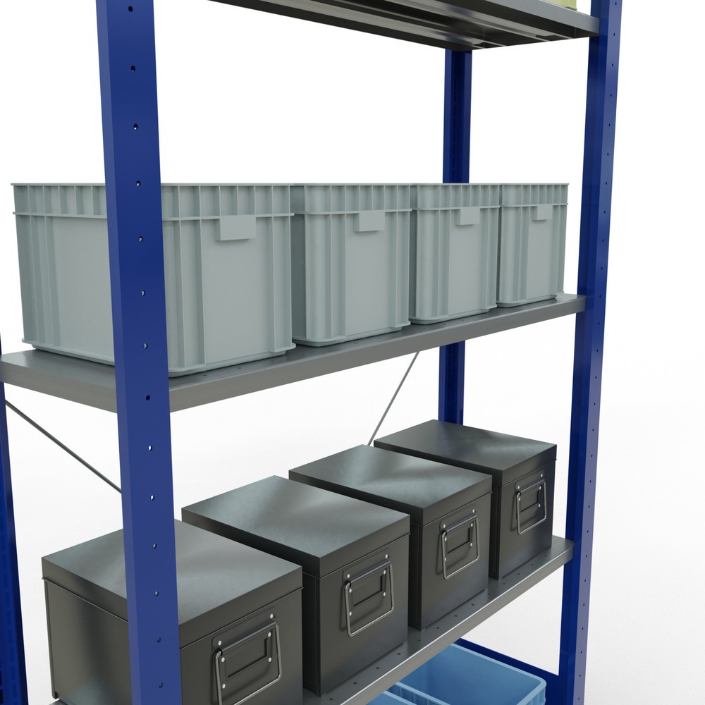 Productafbeelding nr. 3: Legbordrek SCHULTE, gentiaanblauw / verzinkt, met 5 legborden van plaatstaal, vaklast 150 kg, hxbxd 2.000 x 1.060 x 336 mm