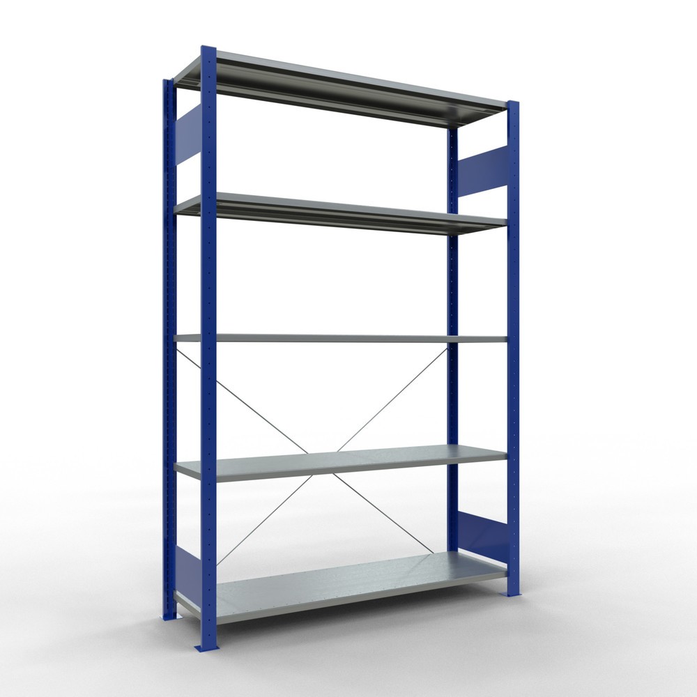 Product afbeelding: Legbordrek SCHULTE, gentiaanblauw / verzinkt, met 5 legborden van plaatstaal, vaklast 150 kg, hxbxd 2.000 x 1.360 x 436 mm