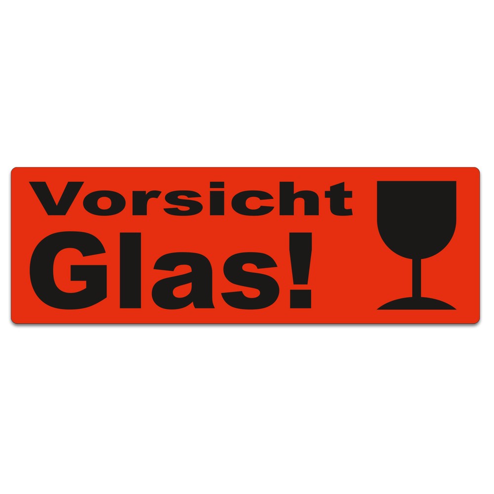 Product afbeelding: Stickers "Vorsicht Glas, mit Kelch", b x l 150 x 50 mm, 1.000 stuks/verpakkingseenheid