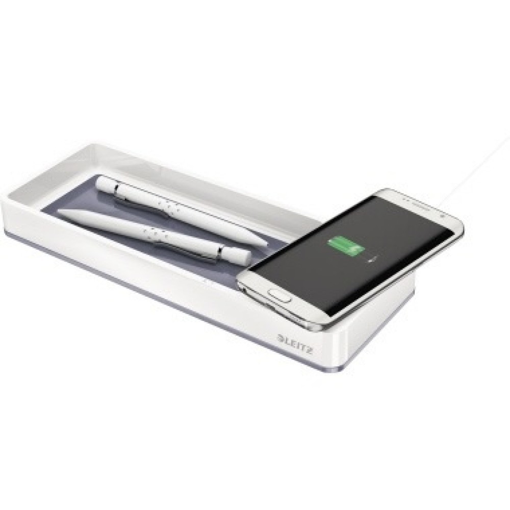 Produktabbildung: Leitz Stifteschale WOW 53651001 Induktionsladegerät weiß/grau