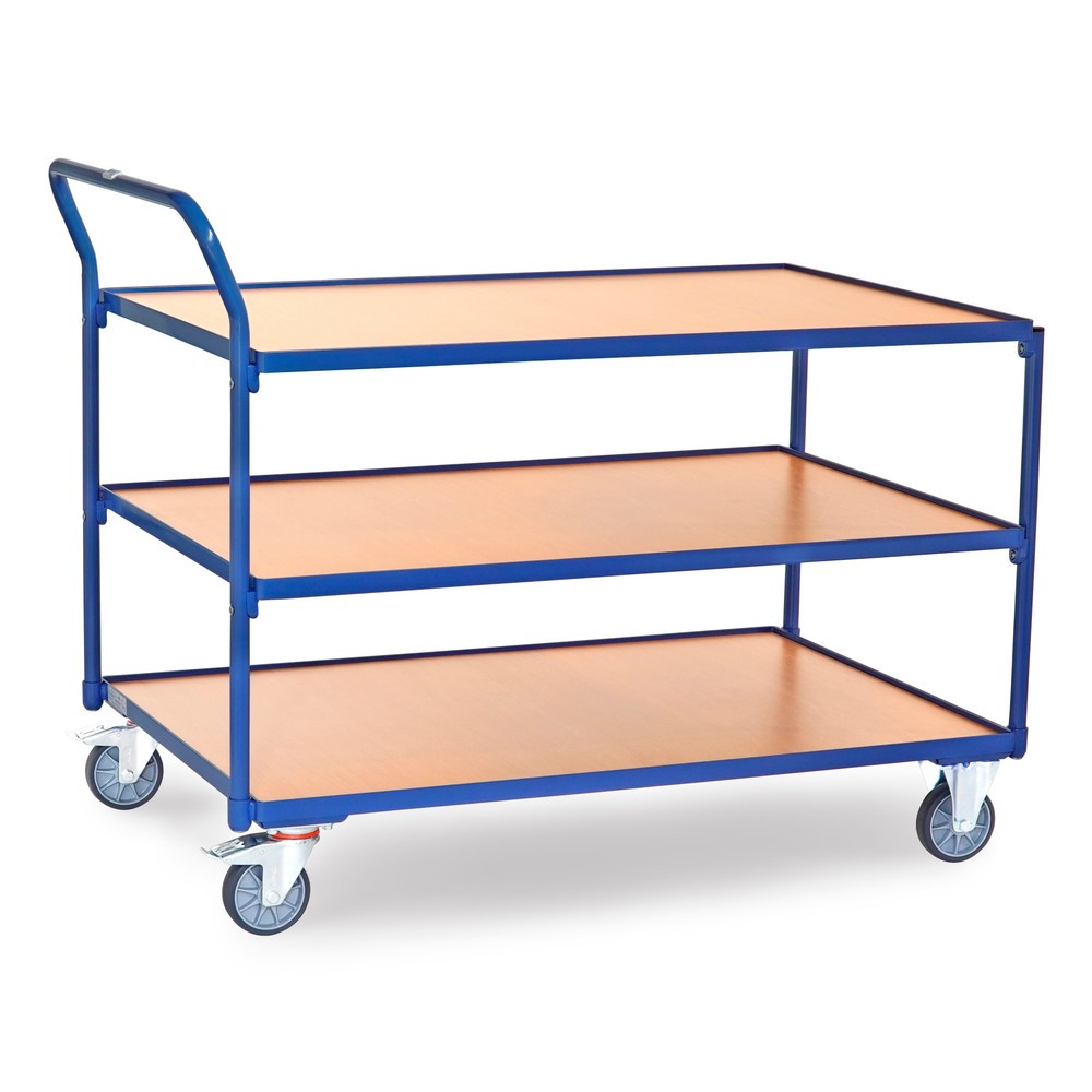 Obrázok výrobku: fetra® Stolový vozík, nosnosť 300 kg, 3 úrovne 1200 x 800 mm, vysoko stojace rukoväte