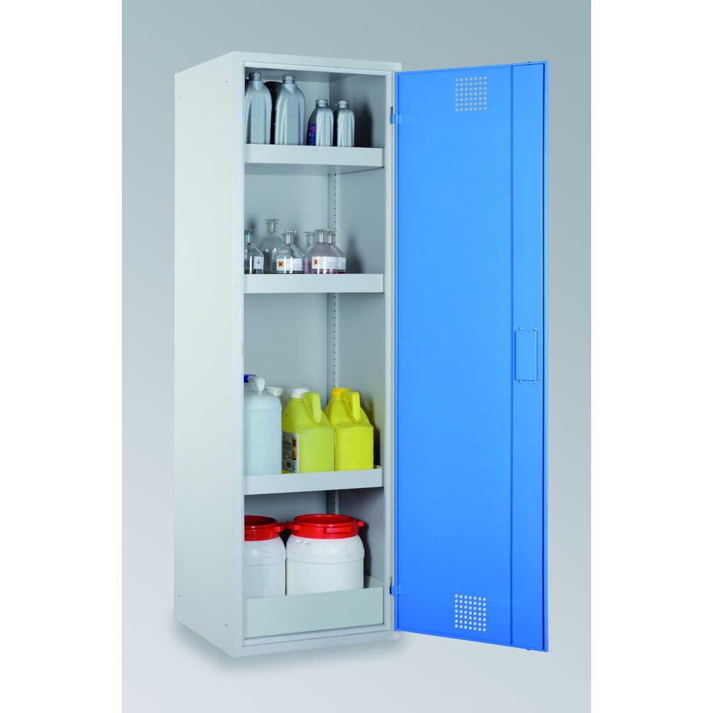 storeLAB Chemikalienschrank CHS 600, HxBxT 1935 x 600 x 570 mm, RAL 7035 lichtgrau, RAL 5015 himmelblau Produktabbildung Nr. 2: storeLAB Chemikalienschrank CHS 600, HxBxT 1935 x 600 x 570 mm, RAL 7035 lichtgrau, RAL 5015 himmelblau
