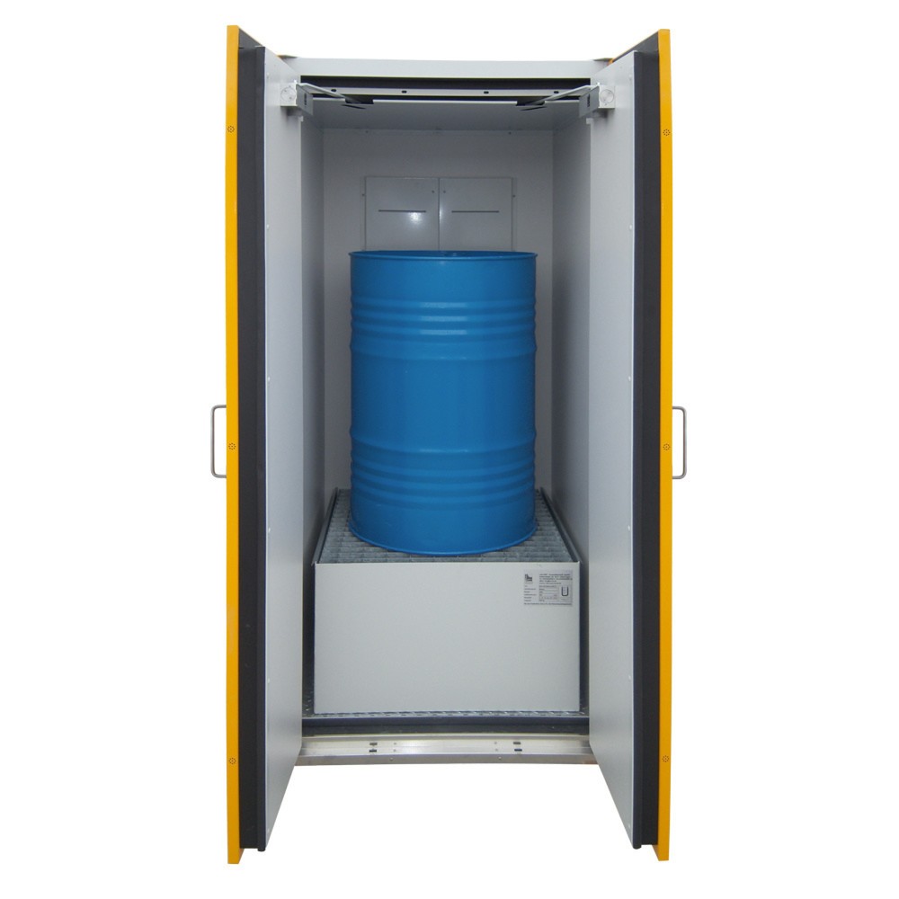 Produktabbildung: storeLAB Sicherheits-Fassschrank SiS-FAS Typ 90 / 900-EW, HxBxT 1935 x 900 x 900 mm, RAL 7035 lichtgrau, RAL 1007 narzissengelb
