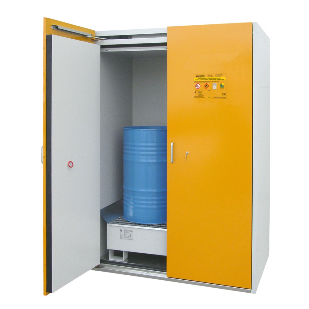 Produktabbildung Nr. 2: storeLAB Sicherheits-Fassschrank SiS-FAS Typ 90 / 1550-CW, HxBxT, 2200 x 1550 x 1025 mm, RAL 7035 lichtgrau, RAL 1007 narzissengelb, unterfahrbar