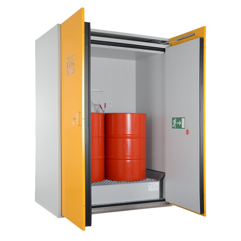 Produktabbildung: storeLAB Sicherheits-Fassschrank SiS-FAS Typ 90 / 1550-EW, HxBxT, 2200 x 1550 x 1025 mm, RAL 7035 lichtgrau, RAL 1007 narzissengelb