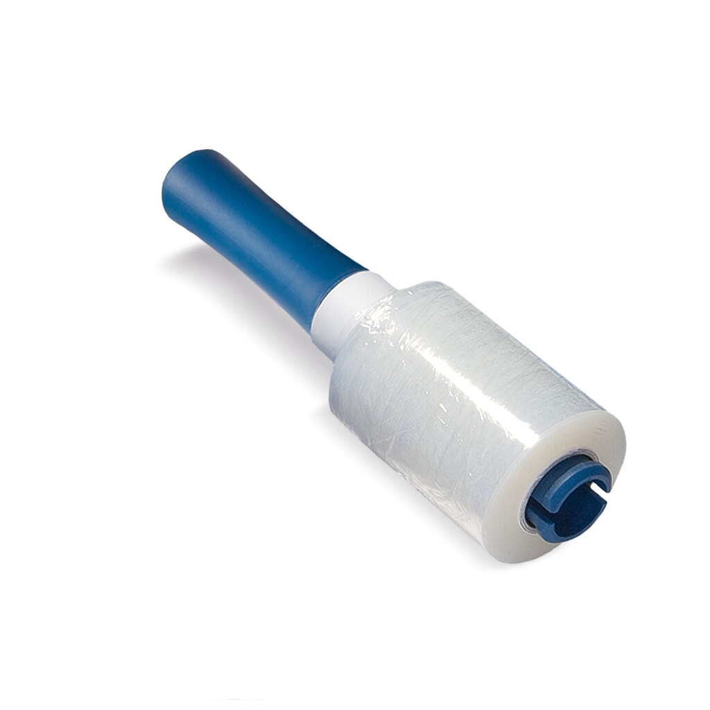 Stretchfolien-Set zum Bündeln, Abroller inkl. 40 Rollen Handstretchfolie, BxL 100 mm x 150 m, Stärke 23 µm Produktabbildung: Stretchfolien-Set zum Bündeln, Abroller inkl. 40 Rollen Handstretchfolie, BxL 100 mm x 150 m, Stärke 23 µm