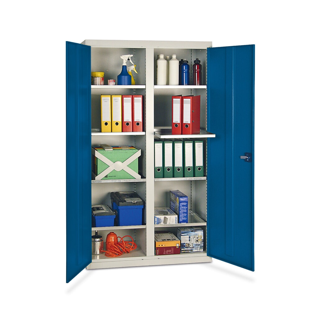 stumpf® Werkstatt-Flügeltürschrank mit 8 Wannen + Trennwand, HxBxT 1.800 x 1.000 x 500 mm, lichtgrau Produktabbildung: stumpf® Werkstatt-Flügeltürschrank mit 8 Wannen + Trennwand, HxBxT 1.800 x 1.000 x 500 mm, lichtgrau