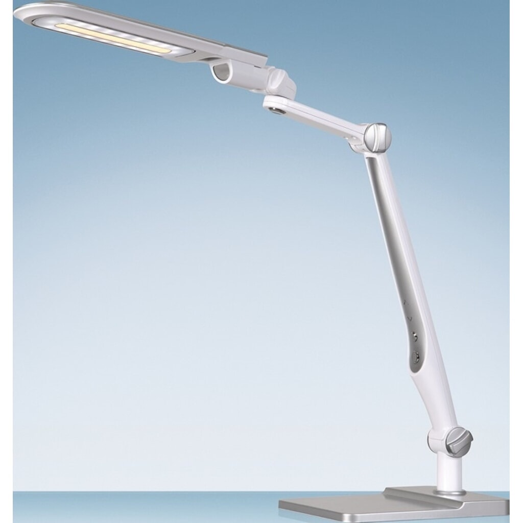 Produktabbildung: styro Schreibtischleuchte LED Multiflex, mit Standfuß und Klemme, ABS, Eisen, PS weiß/silber Höhe 600 mm, LED