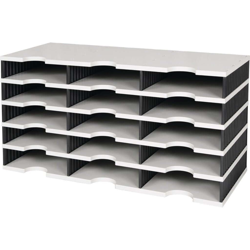 Produktabbildung: styro Sortierablage Trio, H363xB723xT331mm, 15 Fächer, Polystyrol grau/schwarz