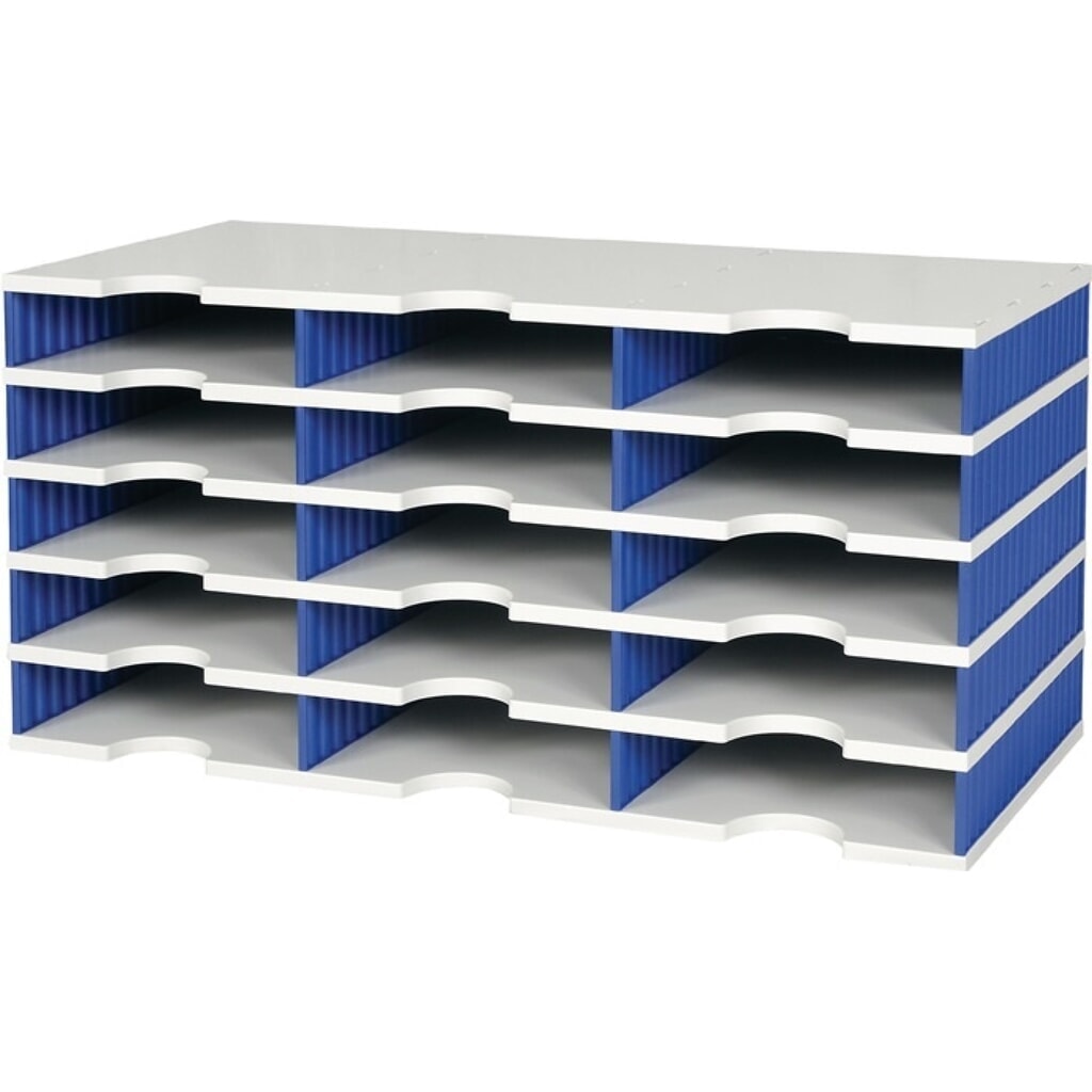 styro Sortierablage Trio, H363xB723xT331mm, 15 Fächer, Polystyrol grau/blau Produktabbildung: styro Sortierablage Trio, H363xB723xT331mm, 15 Fächer, Polystyrol grau/blau