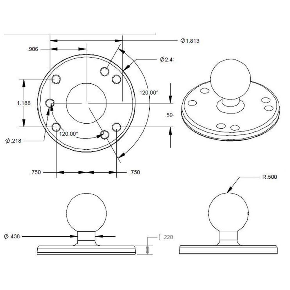 N° de l'image du produit 3 : RAM Mounts Plaque de base ronde B-Ball Diamètre 63,5 mm Pas d'AMPS