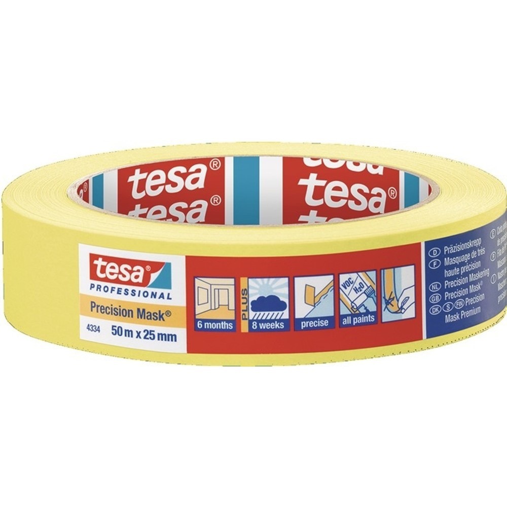 Illustration du produit: Crêpe de précision 4334 lisse jaune longueur 50 m largeur 25 mm rouleau TESA