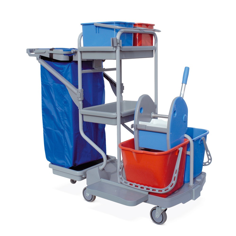 Produktabbildung: Systemwagen-Set Harema®, Eimer 2x 9 Liter + 2x 15 Liter, mit Kunststoffablage