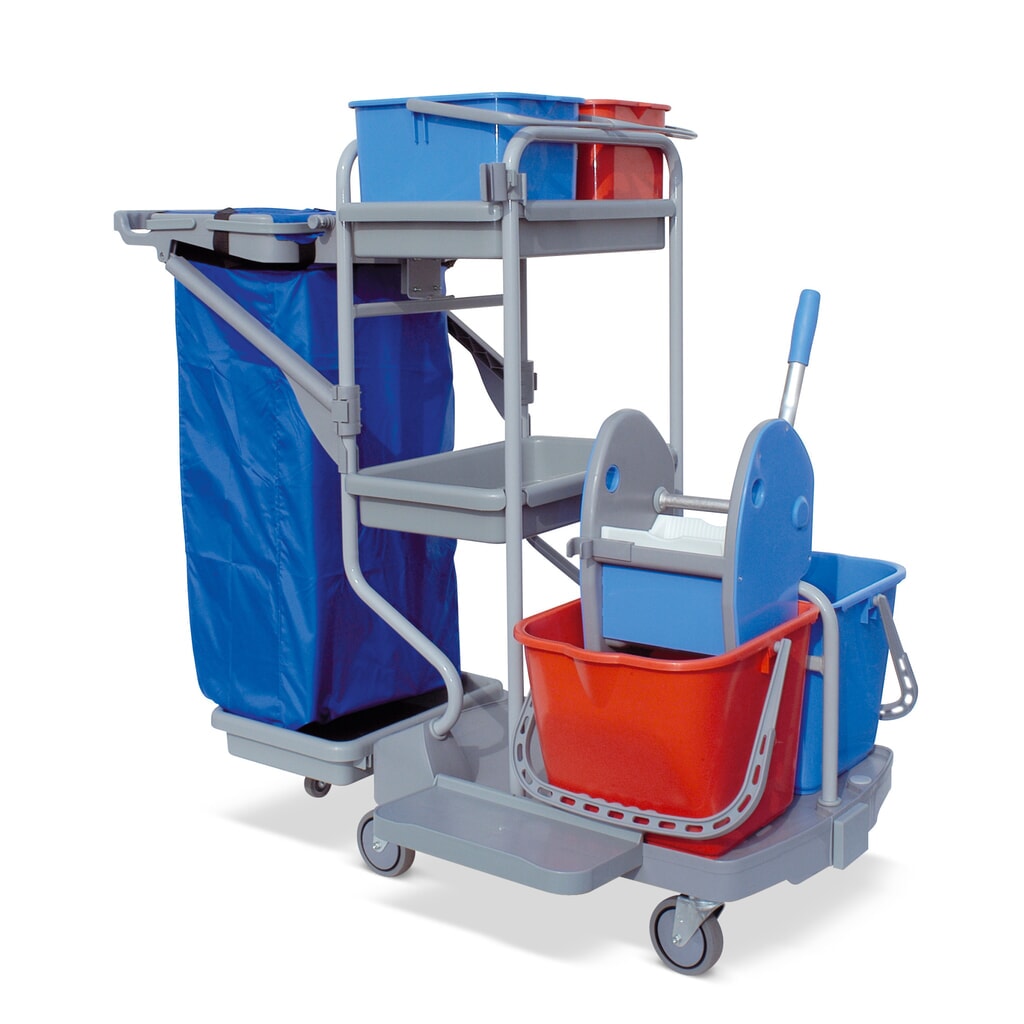 Produktabbildung: Systemwagen-Set Harema®, Eimer 2x 9 Liter + 2x 15 Liter, mit Kunststoffablage