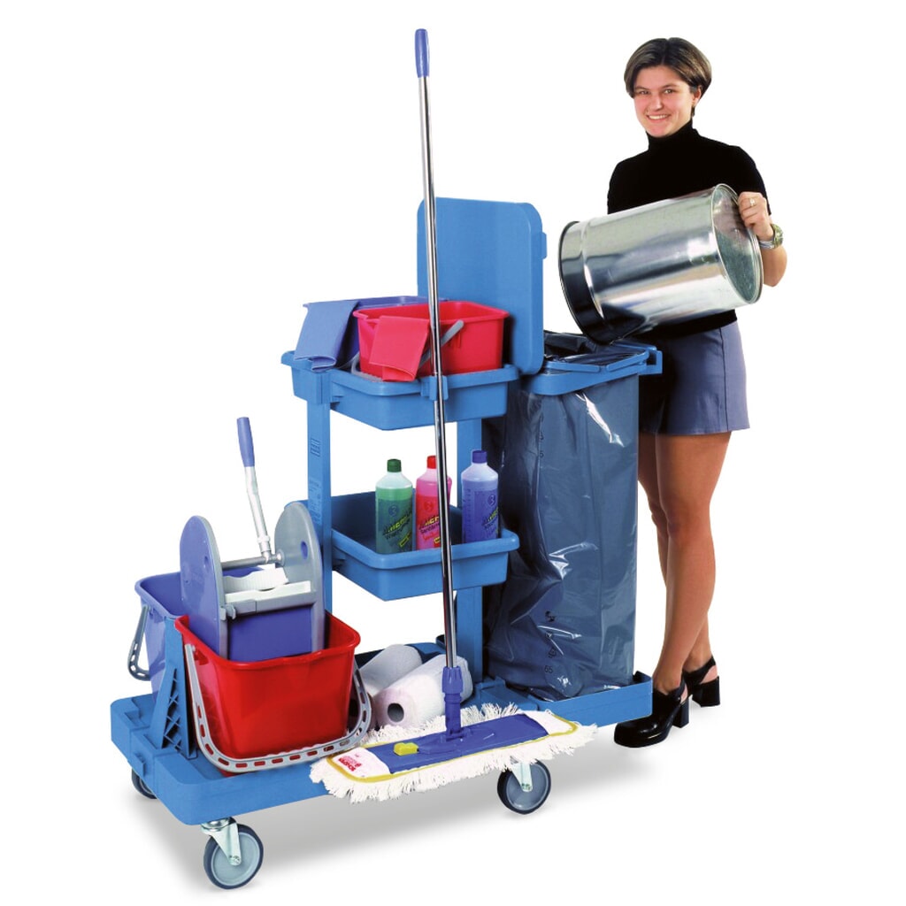 Produktabbildung: Systemwagen-Set Harema®, Eimer 4x 6 Liter + 2x 15 Liter, mit Kunststoffablage