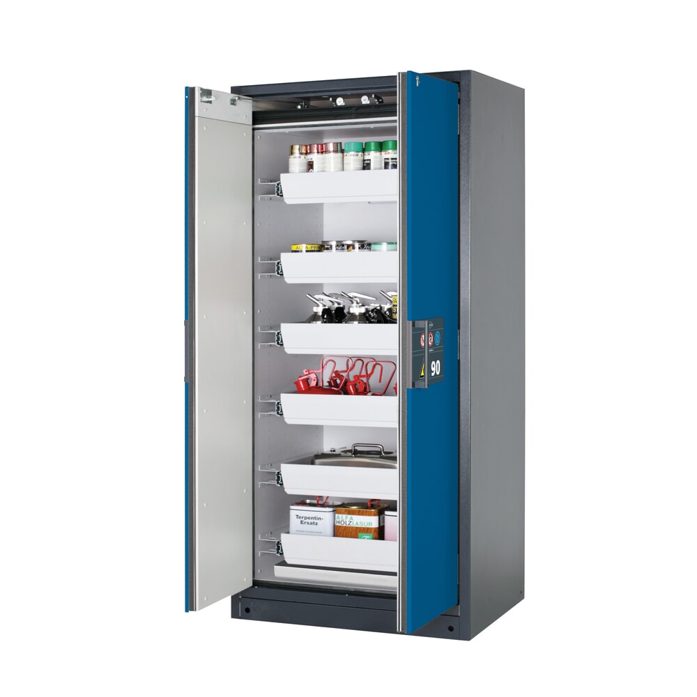 Zdjęcie produktu: Szafa przeciwpożarowa asecos® Q-PEGASUS/Typ 90, 6 x wanna wyjmowana, wys. x szer. x gł. 1953 x 893 x 615 mm, kolor niebieski gencjanowy