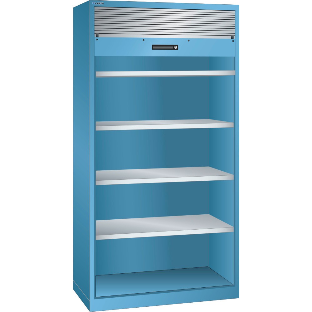 Zdjęcie produktu: Szafa z roletą LISTA, (szer. x gł. x wys.) 1000 x 580 x 1950 mm, 4 regulowane półki, jasnoniebieski