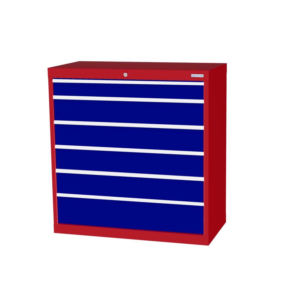 Zdjęcie produktu: Szafa z szufladami Bedrunka+Hirth Profi, szuflady 1 x 100 + 4 x 150 + 1 x 200 mm, wys. x szer. x gł. 1019 x 980 x 500 mm, czerwony rubinowy, niebieski gencjanowy
