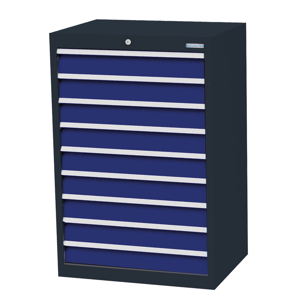 Zdjęcie produktu nr 1: Szafa z szufladami Bedrunka+Hirth Profi, szuflady 9 x 100 mm, wys. x szer. x gł. 1019 x 680 x 500 mm, szary antracyt, niebieski gencjanowy