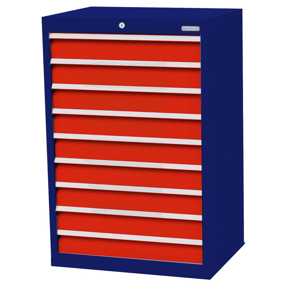 Zdjęcie produktu nr 1: Szafa z szufladami Bedrunka+Hirth Profi, szuflady 9 x 100 mm, wys. x szer. x gł. 1019 x 680 x 500 mm, niebieski gencjanowy, czerwony drogowy