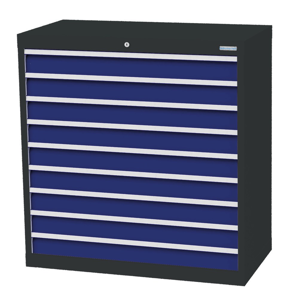 Zdjęcie produktu nr 1: Szafa z szufladami Bedrunka+Hirth Profi, szuflady 9 x 100 mm, wys. x szer. x gł. 1019 x 980 x 500 mm, szary antracyt, niebieski gencjanowy