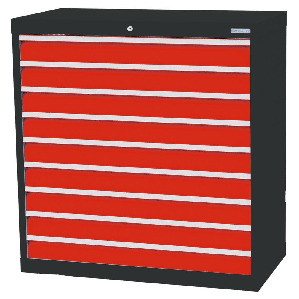 Zdjęcie produktu nr 1: Szafa z szufladami Bedrunka+Hirth Profi, szuflady 9 x 100 mm, wys. x szer. x gł. 1019 x 980 x 500 mm, szary antracyt, czerwony drogowy