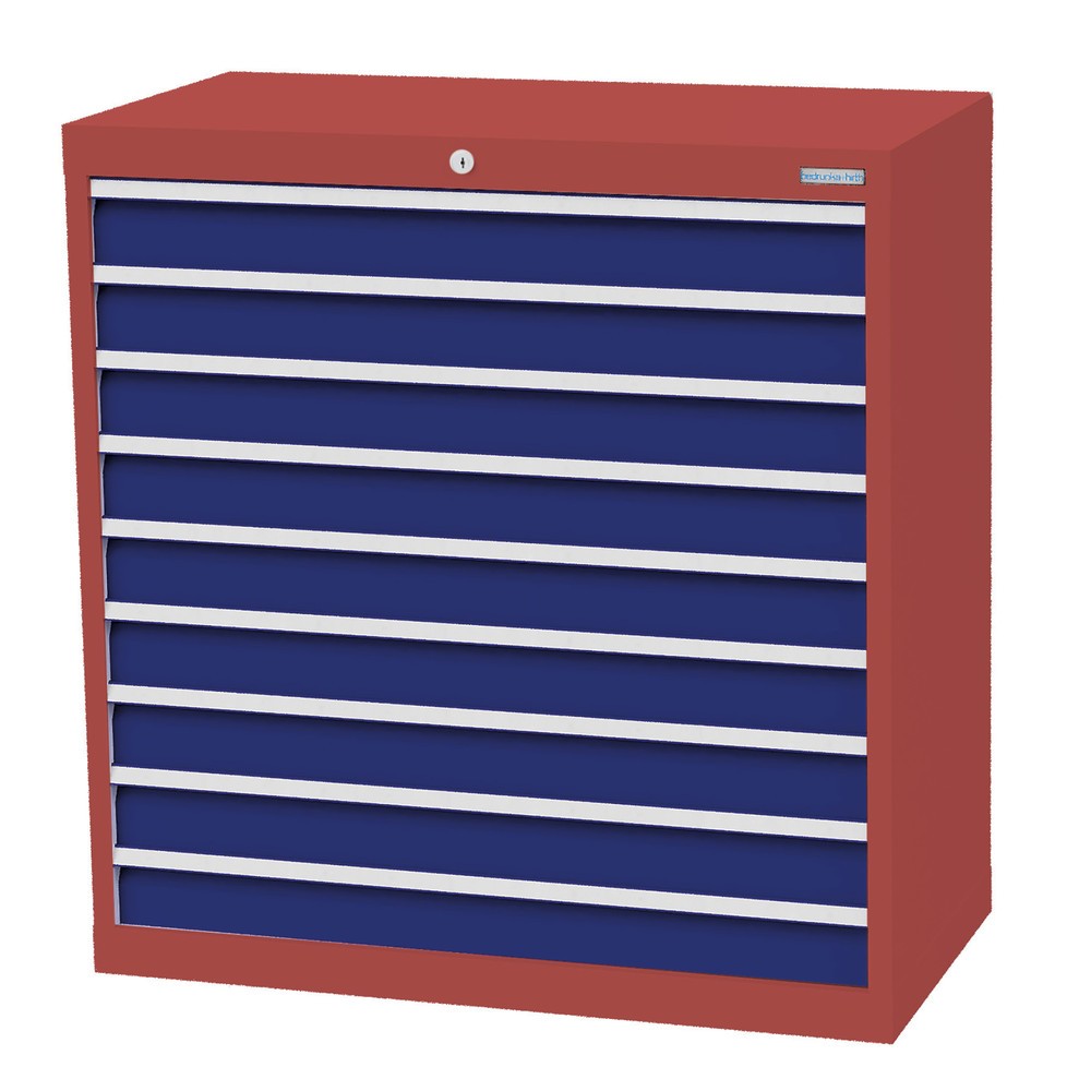 Zdjęcie produktu nr 1: Szafa z szufladami Bedrunka+Hirth Profi, szuflady 9 x 100 mm, wys. x szer. x gł. 1019 x 980 x 500 mm, czerwony rubinowy, niebieski gencjanowy