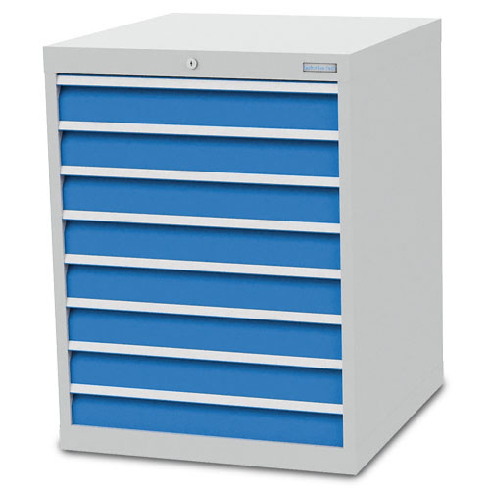 Zdjęcie produktu nr 1: Szafa z szufladami Bedrunka+Hirth R 24-24, wys. x szer. x gł. 919 x 705 x 736 mm, kolor jasnoszary, kolor jasnoniebieski, 8 x szuflada 8 x 100 mm