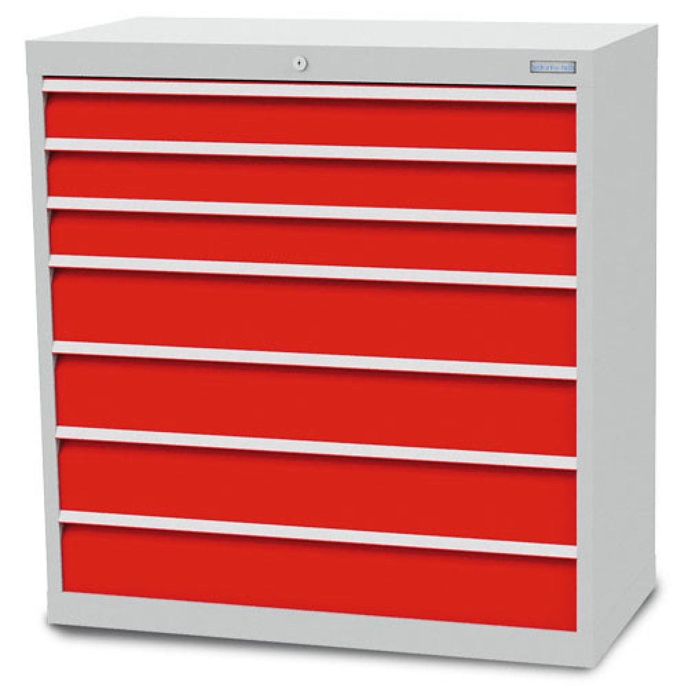 Zdjęcie produktu nr 1: Szafa z szufladami Bedrunka+Hirth R 36-16, wys. x szer. x gł. 1019 x 980 x 500 mm, kolor jasnoszary, kolor jasnoniebieski, 7 x szuflada 3 x 100 + 4 x 150 mm