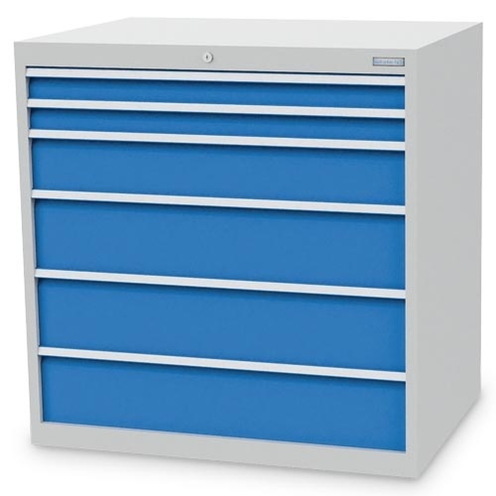 Zdjęcie produktu nr 1: Szafa z szufladami Bedrunka+Hirth R 36-24, wys. x szer. x gł. 1019 x 1005 x 736 mm, kolor jasnoszary, kolor jasnoniebieski, 6 x szuflada 2 x 75 + 1 x 150 + 3 x 200 mm