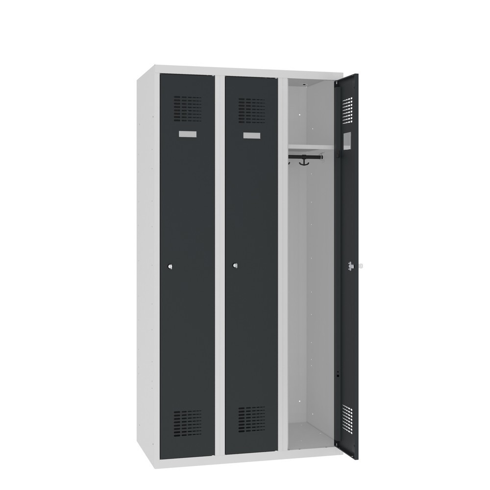 Zdjęcie produktu nr 1: Szafka Steinbock® podłogowa, 3 przegrody, zamek cylindryczny, wys. x szer. x gł. 1800 x 900 x 500 mm, jasnoszary/antracytowoszary
