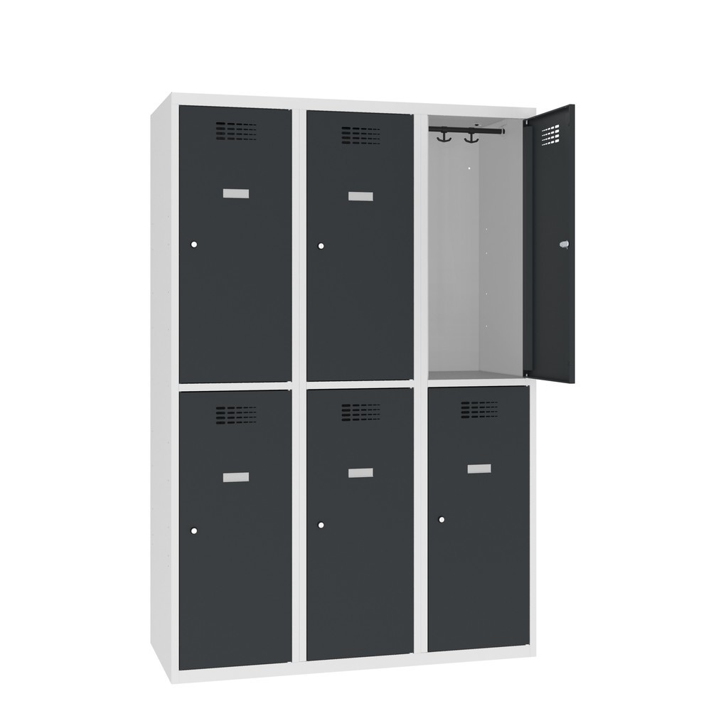 Zdjęcie produktu nr 1: Szafka Steinbock® podłogowa, 2 piętra, 6 komór, zamek/zamknięcie z ryglem obrotowym, wys. x szer. x gł. 1800 x 1200 x 500 mm, jasnoszary/antracytowoszary