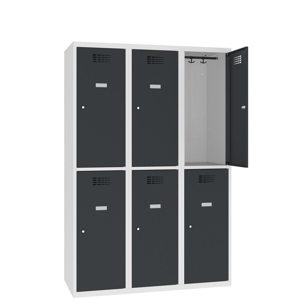 Zdjęcie produktu nr 1: Szafka Steinbock® podłogowa, 2 piętra, 6 komór, zamek cylindryczny, wys. x szer. x gł. 1800 x 1200 x 500 mm, jasnoszary/antracytowoszary