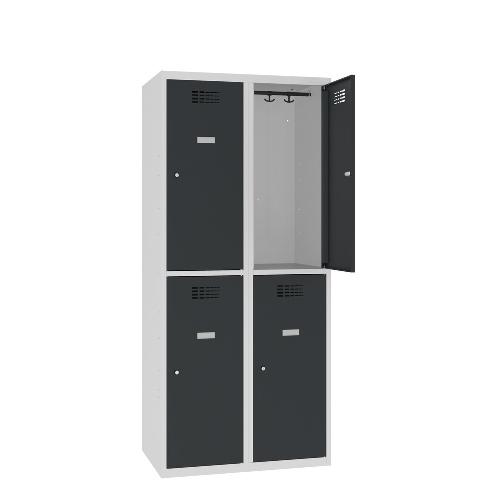 Zdjęcie produktu nr 1: Szafka Steinbock® podłogowa, 2 piętra, 4 komory, zamek cylindryczny, wys. x szer. x gł. 1800 x 800 x 500 mm, jasnoszary/antracytowoszary
