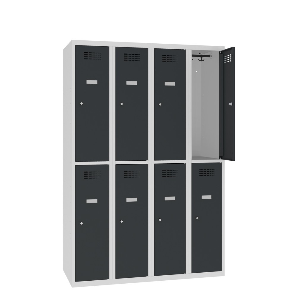 Zdjęcie produktu nr 1: Szafka Steinbock® podłogowa, 2 piętra, 8 komór, zamek cylindryczny, wys. x szer. x gł. 1800 x 1200 x 500 mm, jasnoszary/antracytowoszary