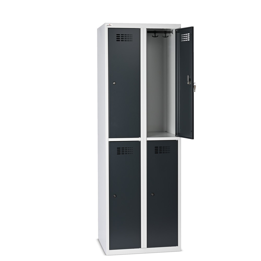 Zdjęcie produktu nr 6: Szafka Steinbock® podłogowa, 2 piętra, 4 komory, zamek cylindryczny, wys. x szer. x gł. 1800 x 600 x 500 mm, jasnoszary/antracytowoszary