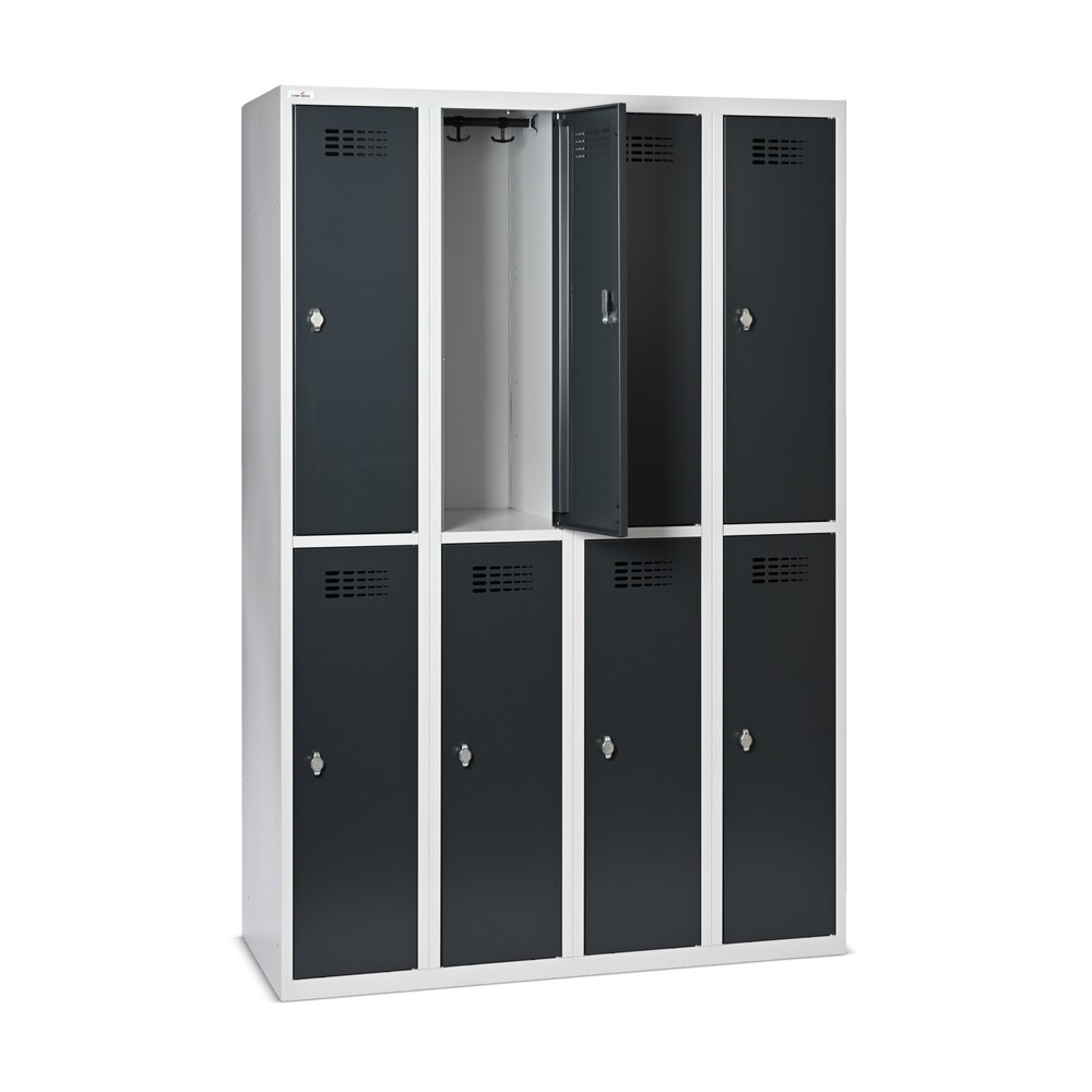 Zdjęcie produktu nr 8: Szafka Steinbock® podłogowa, 2 piętra, 8 komór, zamek/zamknięcie z ryglem obrotowym, wys. x szer. x gł. 1800 x 1200 x 500 mm, jasnoszary/antracytowoszary
