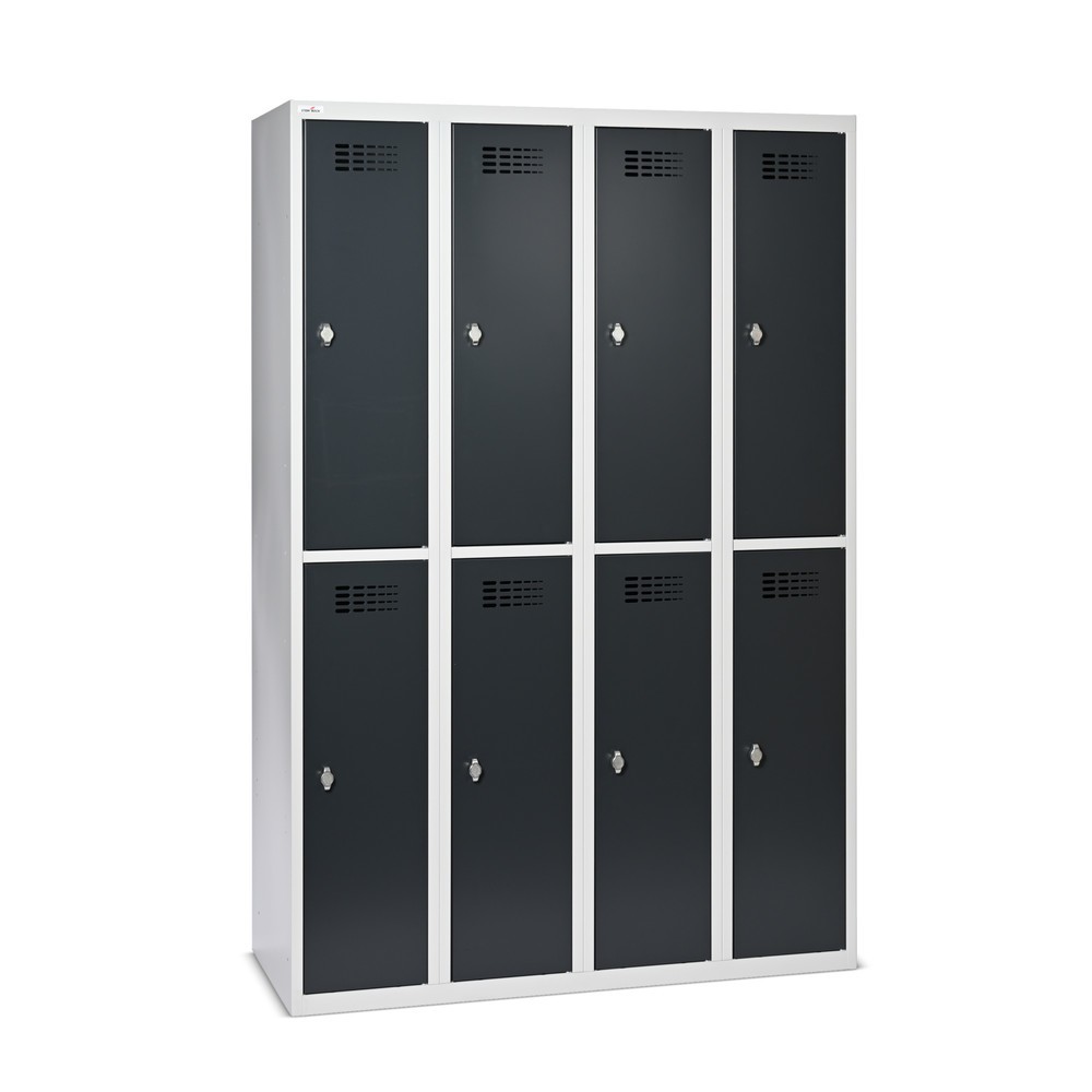 Zdjęcie produktu nr 1: Szafka Steinbock® podłogowa, 2 piętra, 8 komór, zamek/zamknięcie z ryglem obrotowym, wys. x szer. x gł. 1800 x 1200 x 500 mm, jasnoszary/antracytowoszary