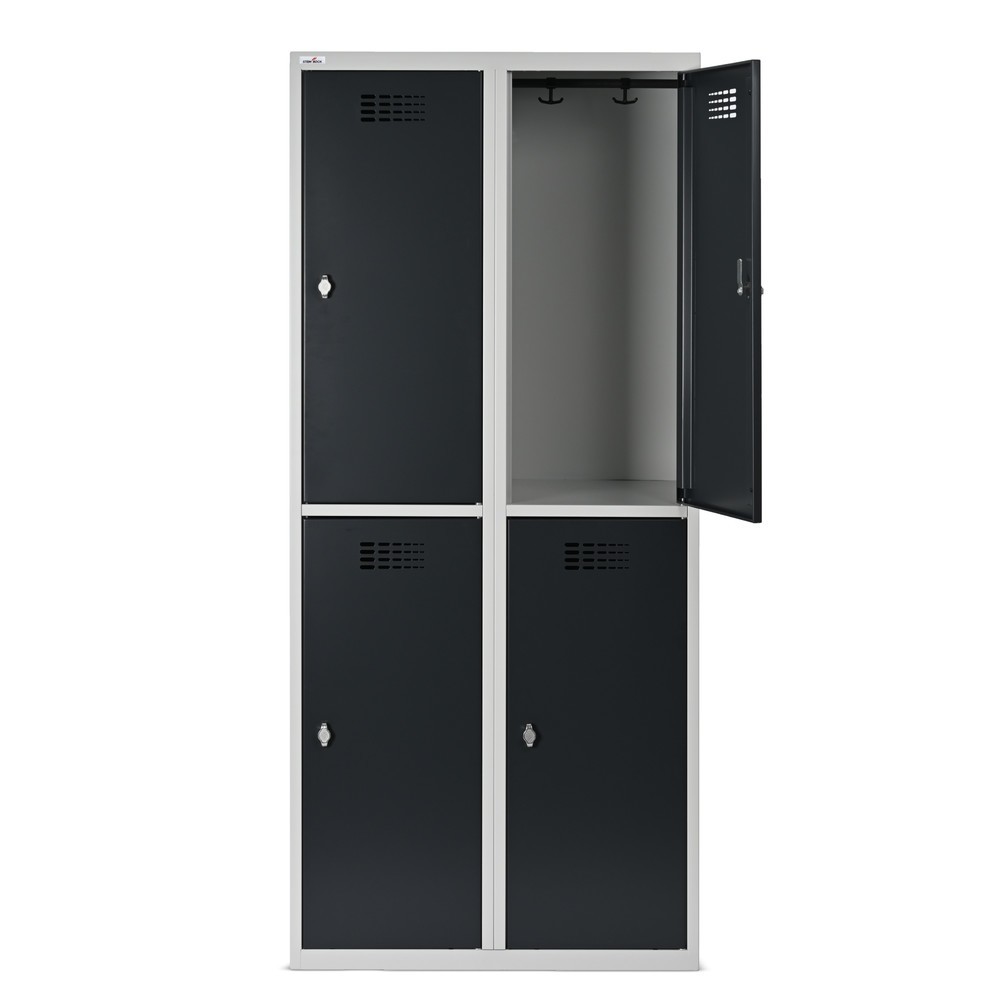 Zdjęcie produktu nr 12: Szafka Steinbock® podłogowa, 2 piętra, 4 komory, zamek/zamknięcie z ryglem obrotowym, wys. x szer. x gł. 1800 x 800 x 500 mm, jasnoszary/antracytowoszary