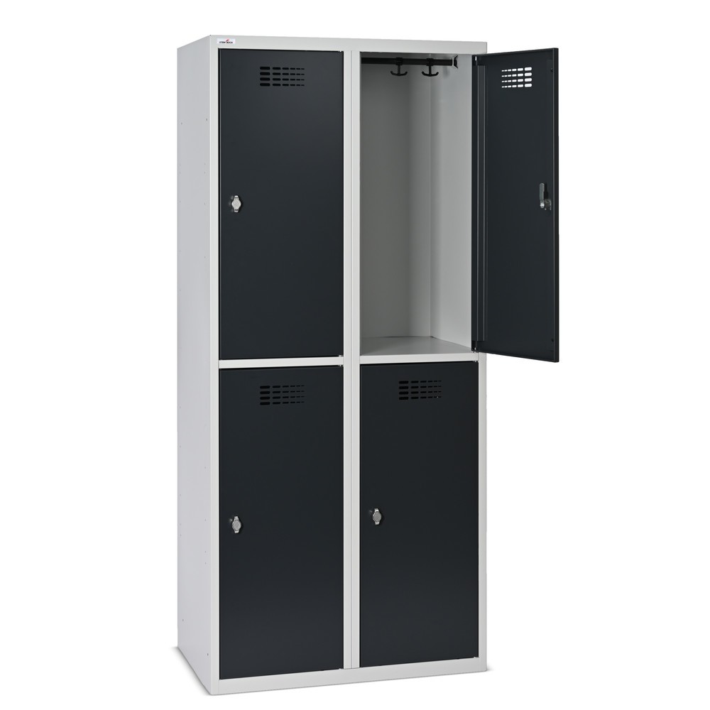 Zdjęcie produktu nr 14: Szafka Steinbock® podłogowa, 2 piętra, 4 komory, zamek/zamknięcie z ryglem obrotowym, wys. x szer. x gł. 1800 x 800 x 500 mm, jasnoszary/antracytowoszary