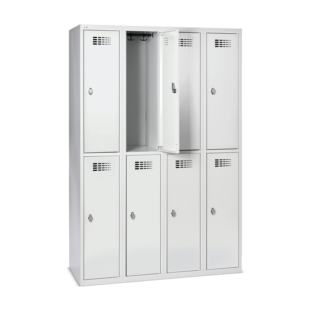 Zdjęcie produktu nr 8: Szafka Steinbock® podłogowa, 2 piętra, 8 komór, zamek/zamknięcie z ryglem obrotowym, wys. x szer. x gł. 1800 x 1200 x 500 mm, jasnoszary/antracytowoszary