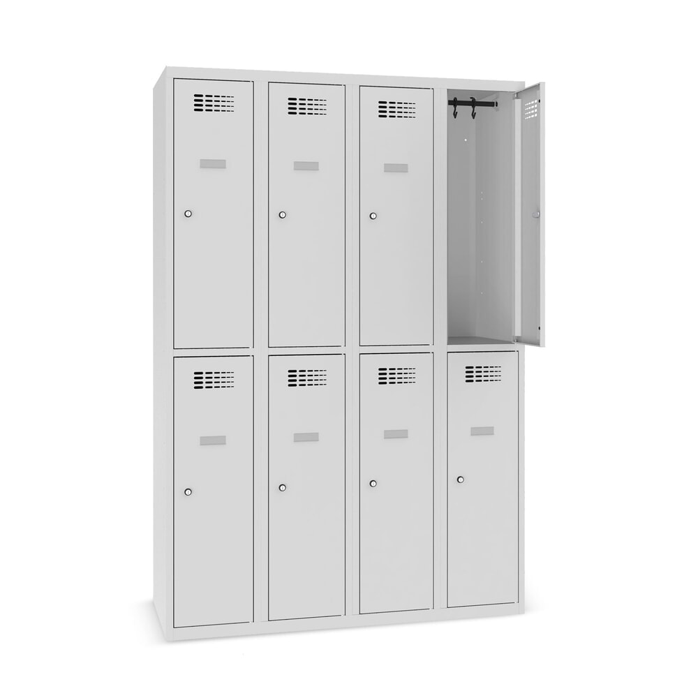 Zdjęcie produktu nr 8: Szafka Steinbock® podłogowa, 2 piętra, 8 komór, zamek cylindryczny, wys. x szer. x gł. 1800 x 1200 x 500 mm, jasnoszary/antracytowoszary