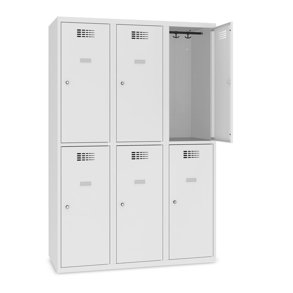 Zdjęcie produktu nr 1: Szafka Steinbock® podłogowa, 2 piętra, 6 komór, zamek/zamknięcie z ryglem obrotowym, wys. x szer. x gł. 1800 x 1200 x 500 mm, jasnoszary/antracytowoszary