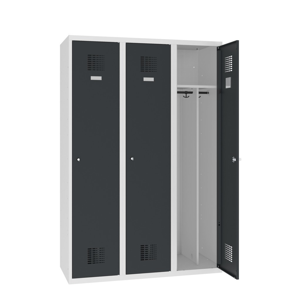 Zdjęcie produktu nr 1: Podwójna podłogowa szafka Steinbock®, 3 przegrody, przegroda środkowa, zamek cylindryczny, wys. x szer. x gł. 1800 x 1200 x 500 mm, jasnoszary/antracytowoszary
