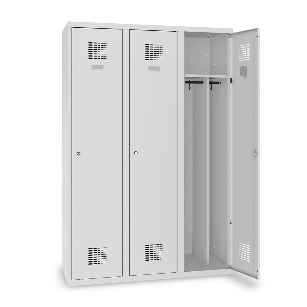 Zdjęcie produktu nr 9: Szafka Steinbock® z cokołem, 3 przegrody, przegroda środkowa, zamek cylindryczny, wys. x szer. x gł. 1800 x 1200 x 500 mm, jasnoszary/antracytowoszary