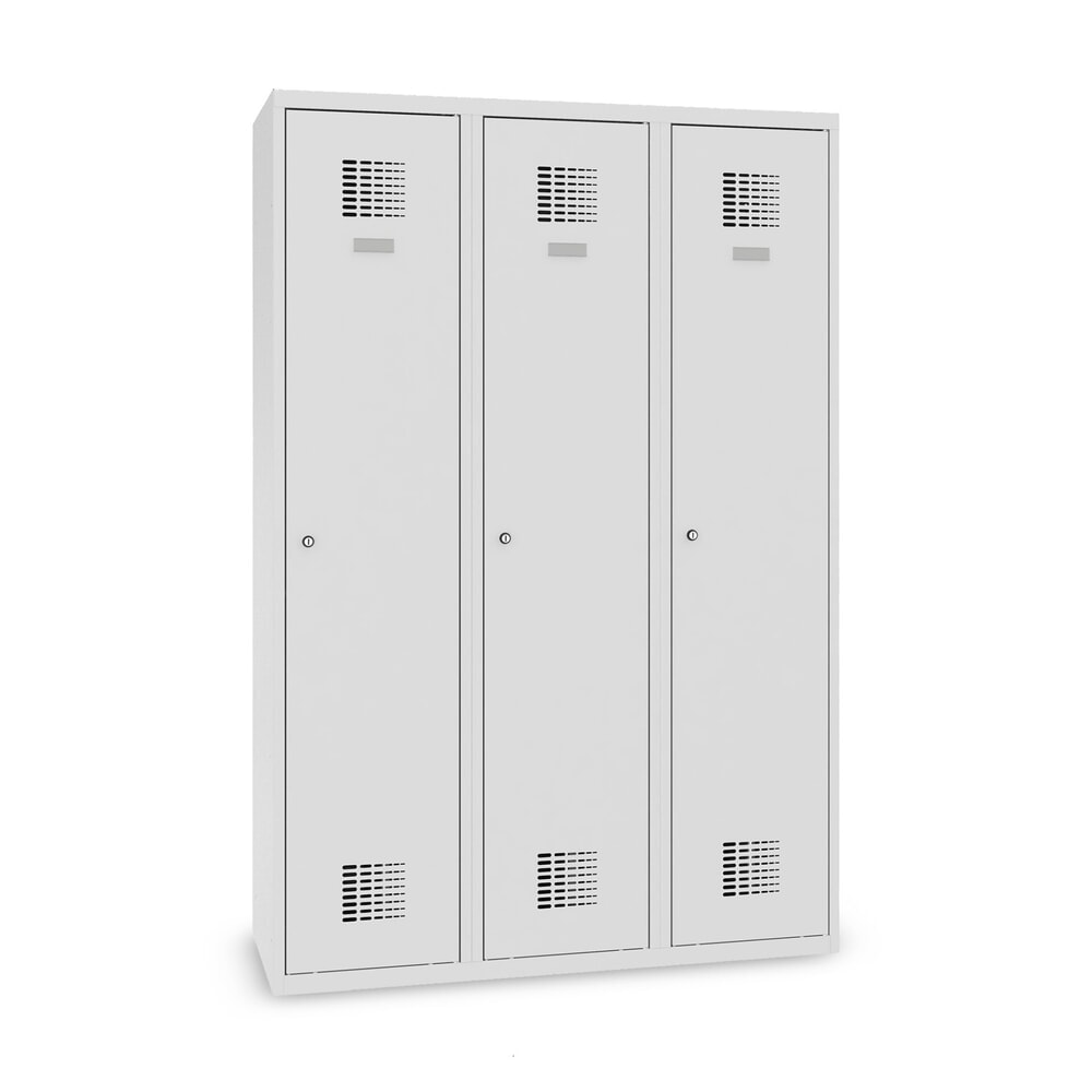 Zdjęcie produktu nr 1: Szafka Steinbock® z cokołem, 3 przegrody, przegroda środkowa, zamek cylindryczny, wys. x szer. x gł. 1800 x 1200 x 500 mm, jasnoszary/antracytowoszary