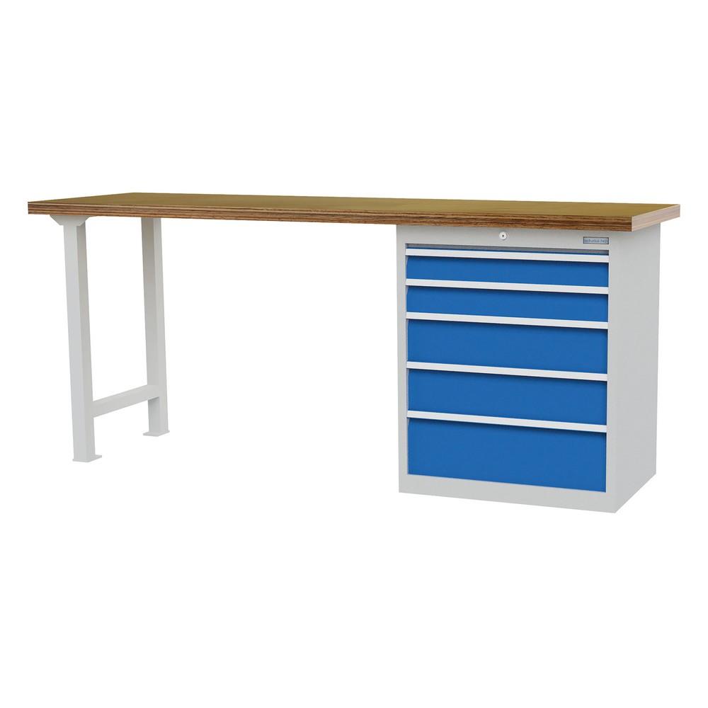 Zdjęcie produktu: Szeregowa ława warsztatowa Bedrunka+Hirth z 5 szufladami, udźwig 1000 kg, wys. x szer. x gł. 859 x 2000 x 600 mm