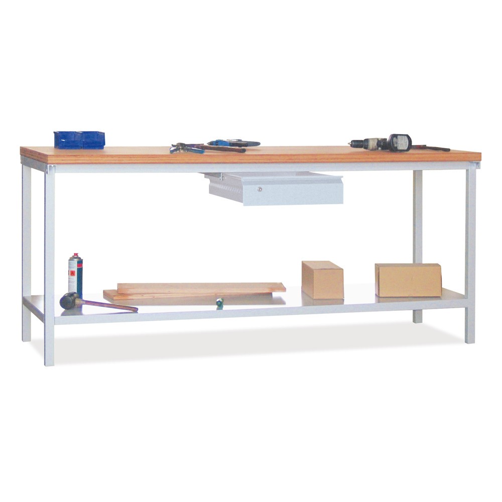 N° de l'image du produit 3 : Table d’établi PAVOY avec 3 tiroirs + tablette, H x l x P 900 x 2 000 x 700 mm, gris clair, gris clair