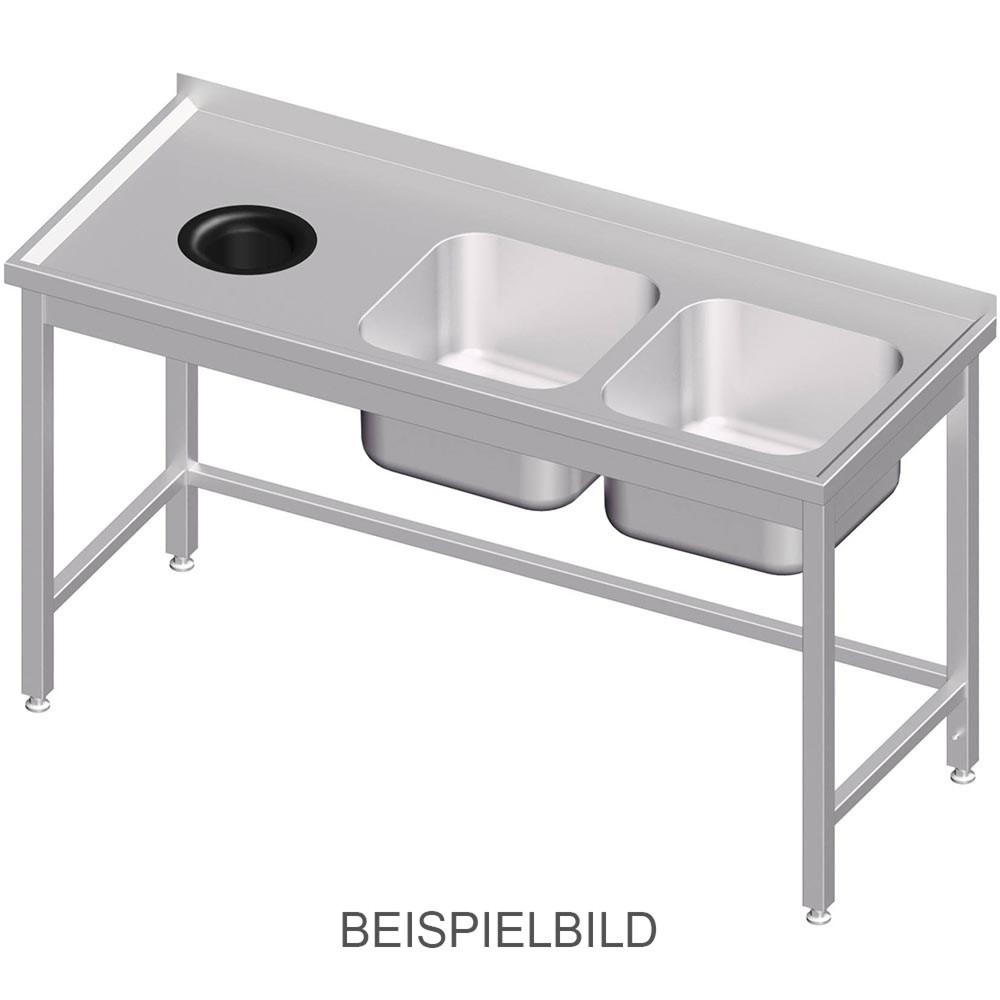 Illustration du produit: Meuble sous-évier Stalgast sans fond, avec trappe à déchets, 1400x600x850 mm, avec deux bacs à gauche, avec rebord, soudé